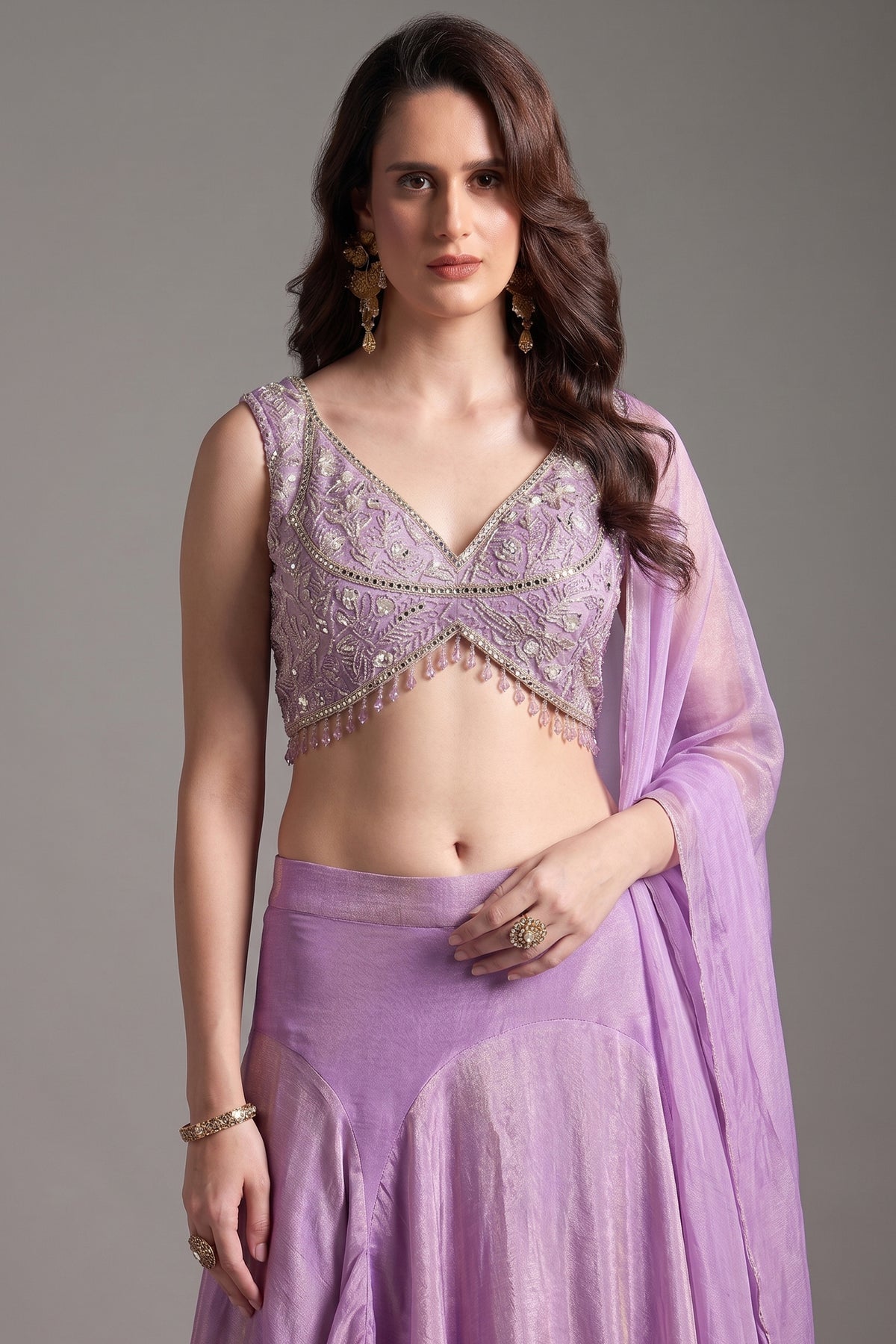 Mauve Purple Tissue Silk Mermaid Cut Lehenga with Beaded and Sequin Work