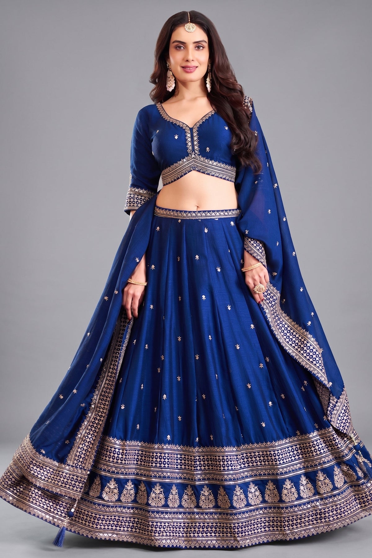 Blue Art Silk Sequin Embroidered Lehenga
