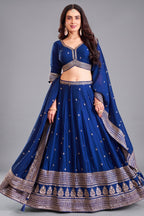 Blue Art Silk Sequin Embroidered Lehenga