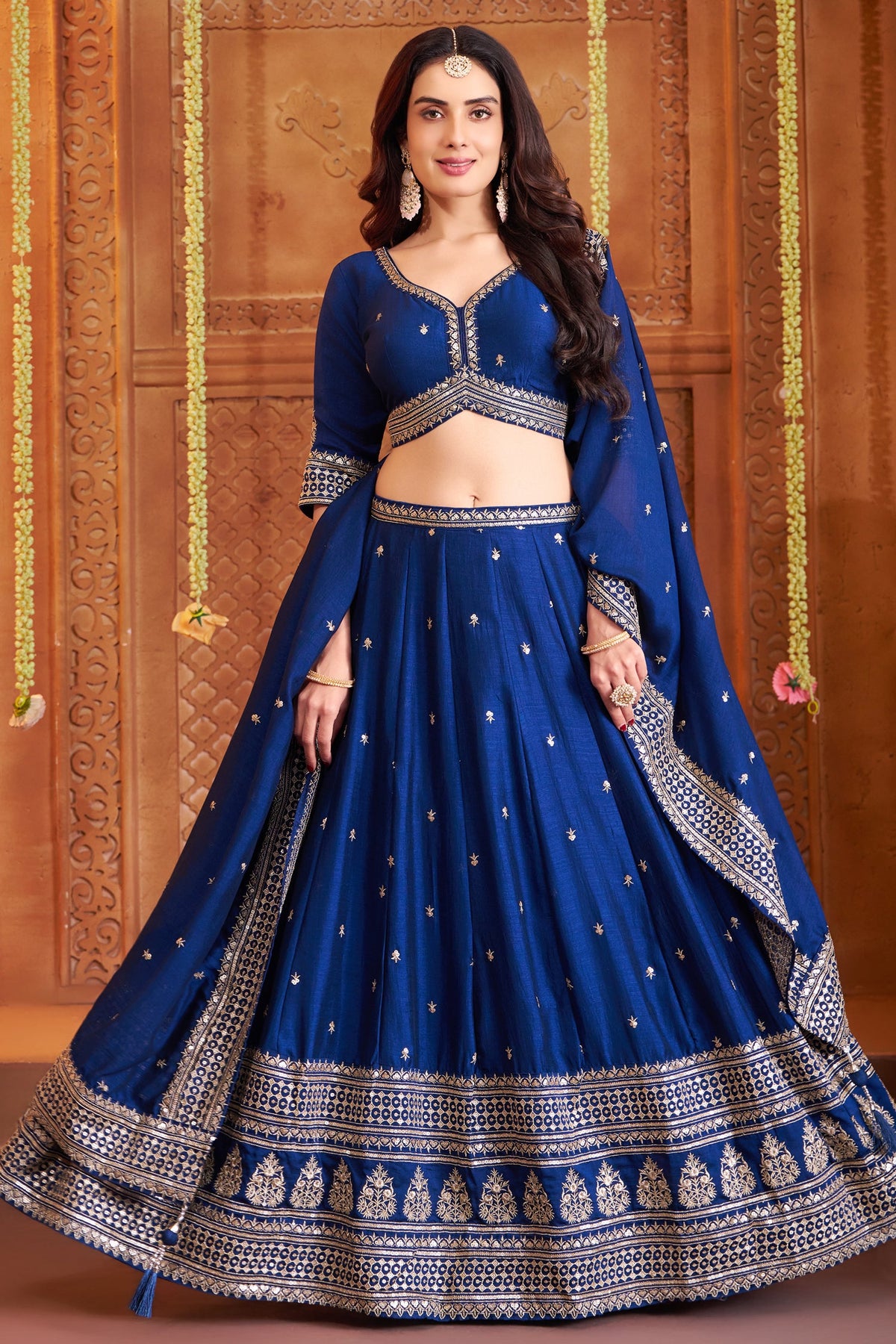 Blue Art Silk Sequin Embroidered Lehenga