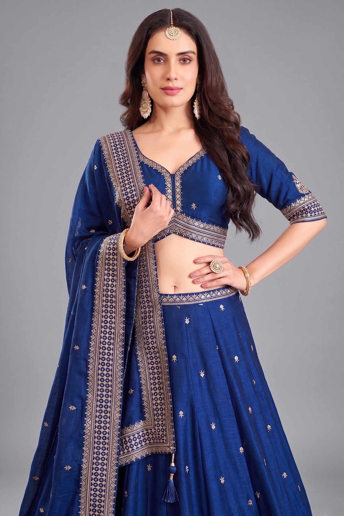 Blue Art Silk Sequin Embroidered Lehenga
