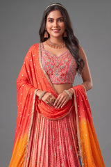 Multi Colored Ombre Chinon Crepe Silk Bandhej Printed Lehenga