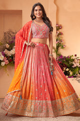Multi Colored Ombre Chinon Crepe Silk Bandhej Printed Lehenga