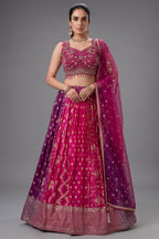 Multi Colored Ombre Georgette Woven Lehenga