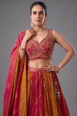 Multi Colored Ombre Organza Bandhej Printed Lehenga