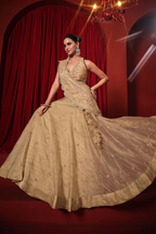 Metallic Beige Crushed Tissue Festive Lehenga Choli