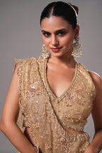 Metallic Beige Crushed Tissue Festive Lehenga Choli