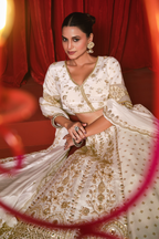 Ivory Premium Dola Silk Lehenga with Intricate Handcrafted Borders