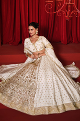 Ivory Premium Dola Silk Lehenga with Intricate Handcrafted Borders