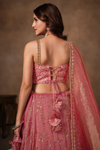 Onion Pink Brocade Lehenga with Crushed Tissue Dupatta and Embroidered Choli