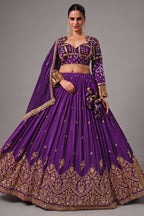 Deep Purple Crape Lehenga with Bandhani Choli