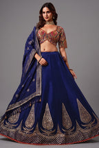 Dark Blue Banarasi Kinkhab and Dola Silk Heritage Lehenga Choli