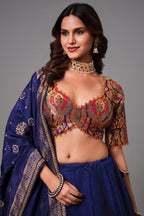 Dark Blue Banarasi Kinkhab and Dola Silk Heritage Lehenga Choli