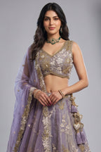 Dusty Purple Metallic Tissue Lehenga Choli with Royal Floral Sequin & Bead Embroidery