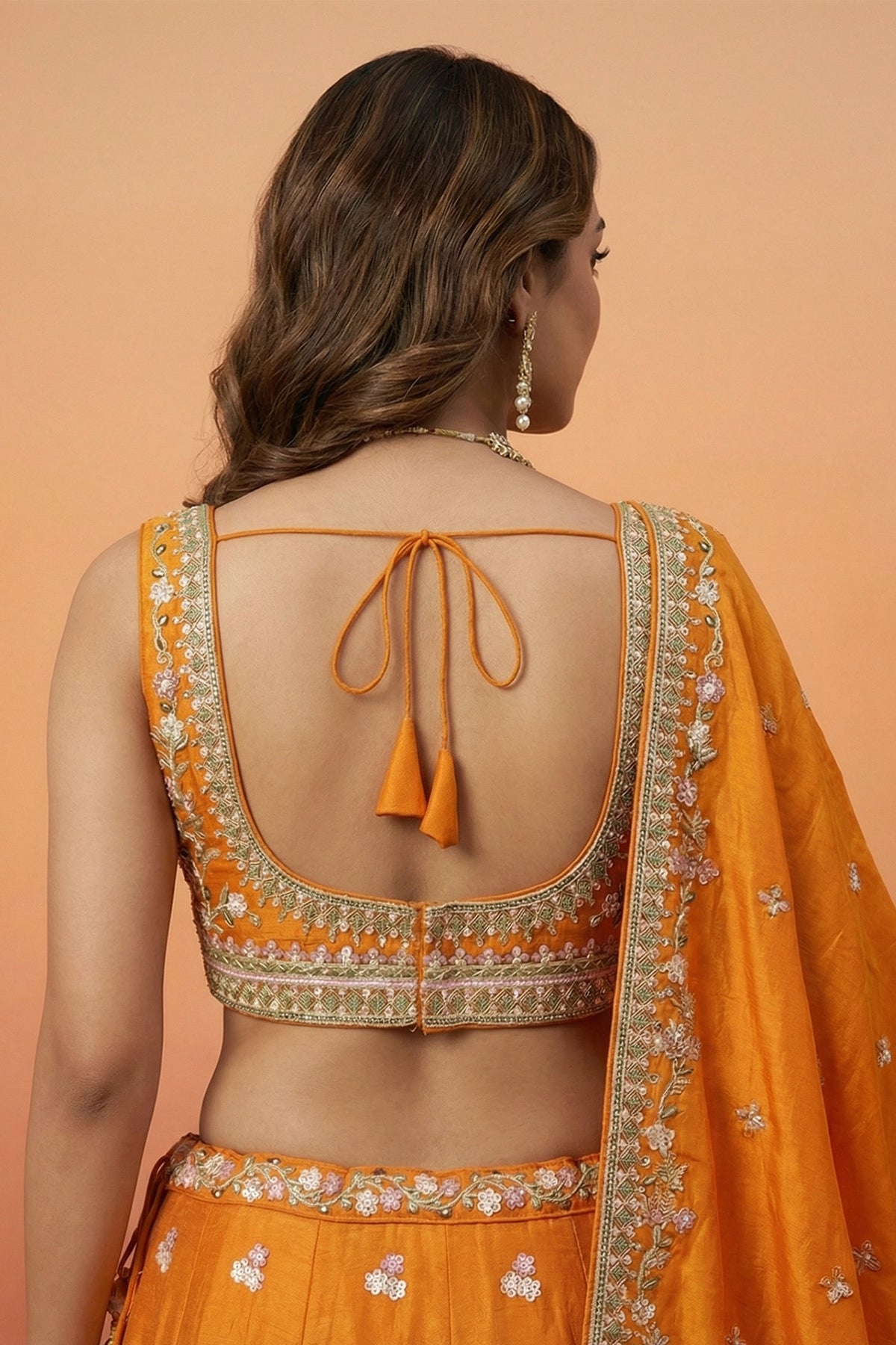 Vibrant Tangerine Orange Tissue Lehenga Choli with Woodland & Peacock Heritage Embroidery