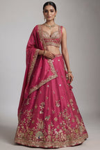 Festive Rani Magenta Tissue Lehenga Choli with Heritage Woodland Embroidery