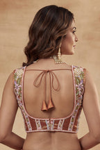 Rust Orange Metallic Tissue Pastel Floral Embroidery Scalloped Lehenga Choli
