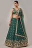 Deep Rama Green Chinon Silk Lehenga Choli with Pearl & Sequin Woodland Motifs