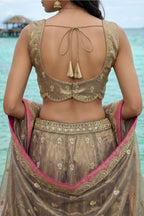 Bronzed Coffee Metallic Tissue Lehenga Choli with Pearl Sequin Work
