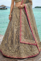 Bronzed Coffee Metallic Tissue Lehenga Choli with Pearl Sequin Work