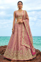 Rose Gold Metallic Tissue Lehenga Choli with Jharokha Pearl & Sequin Embroidery