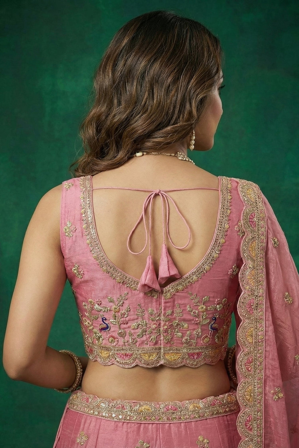Pink Tissue Lehenga Choli with Elephant and Peacock Heritage Embroidery