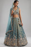 Metallic Teal Tissue Lehenga Choli with Floral Border