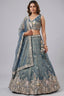 Peacock Blue Tissue Lehenga Choli with Tropical Botanical Embroidery