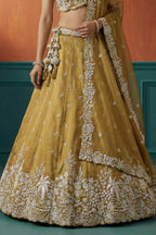 Mustard Yellow Tissue Lehenga Choli with Botanical Zardozi Embroidery
