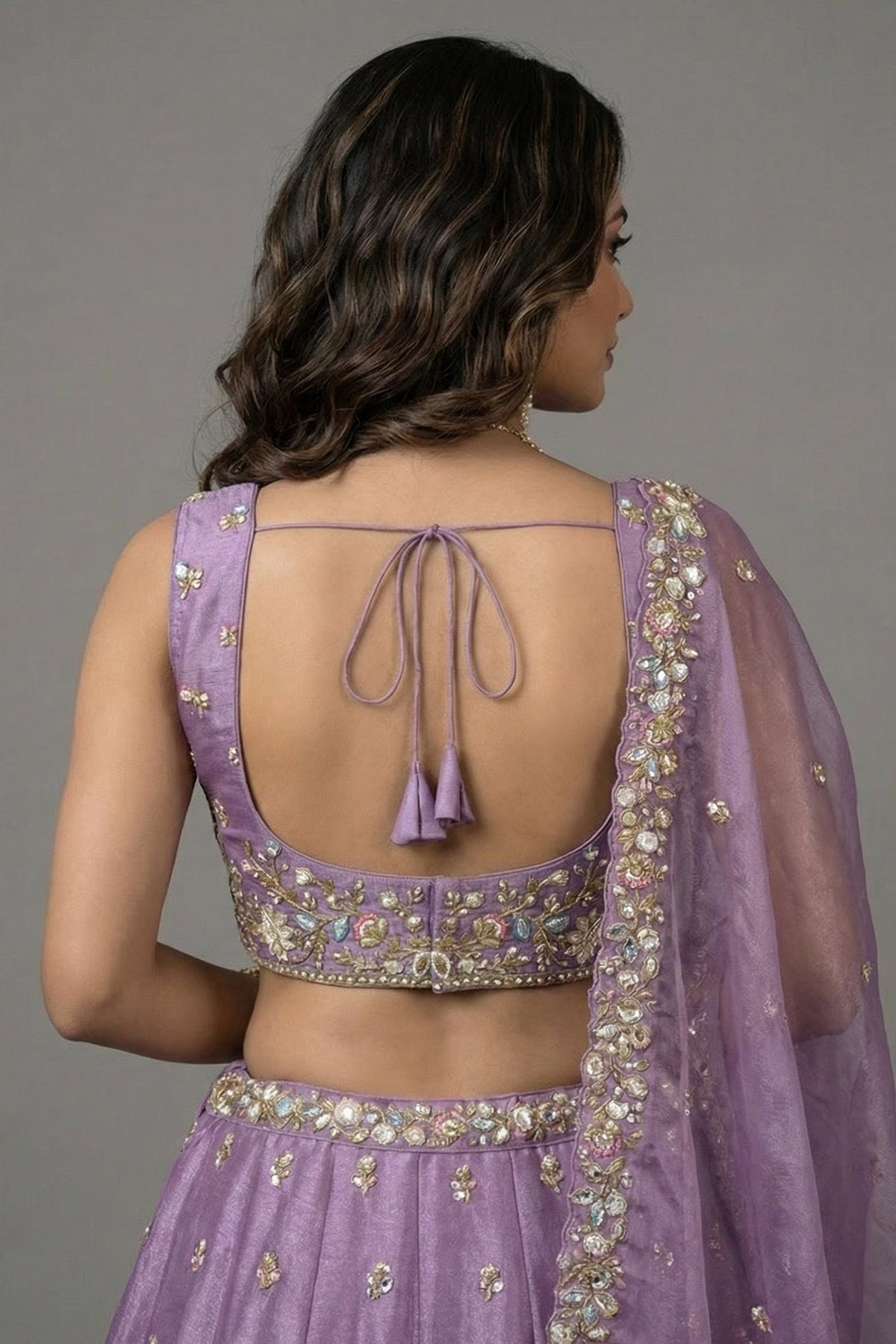 Lavender Tissue Lehenga Choli with Floral Medallion Embroidery