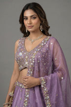 Lavender Tissue Lehenga Choli with Floral Medallion Embroidery