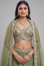 Mehndi Green Tissue Lehenga Choli with Vertical Sequin Embroidery