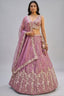 Rose Gold Mauve Lehenga Choli with Vertical Stripe & Floral Embroidery