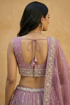 Rose Gold Mauve Lehenga Choli with Vertical Stripe & Floral Embroidery