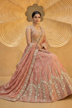 Rust Tissue Lehenga Choli with Vertical Sequin Stripe Embroidery