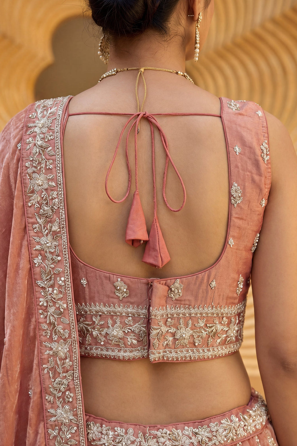 Rust Tissue Lehenga Choli with Vertical Sequin Stripe Embroidery