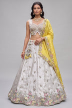 Off White Lehenga Choli with Floral Embroidered Border