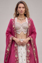 Off White Lehenga Choli with Floral Embroidered Border