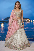 Off White Chiffon Lehenga Choli with Floral Pearl Embroidery