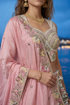Off White Chiffon Lehenga Choli with Floral Pearl Embroidery