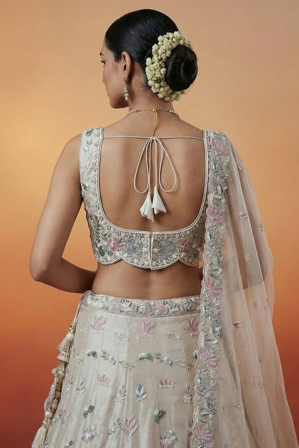 Soft Grey Lehenga Choli with Woodland Floral Embroidery