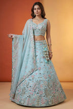Sky Blue Lehenga Choli with Woodland Floral Embroidery