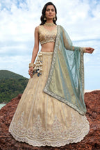 Cream Gold Tissue Embroidered Scalloped Lehenga Choli