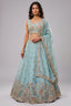 Celestial Sky Blue Lehenga Choli with Peacock Floral Border