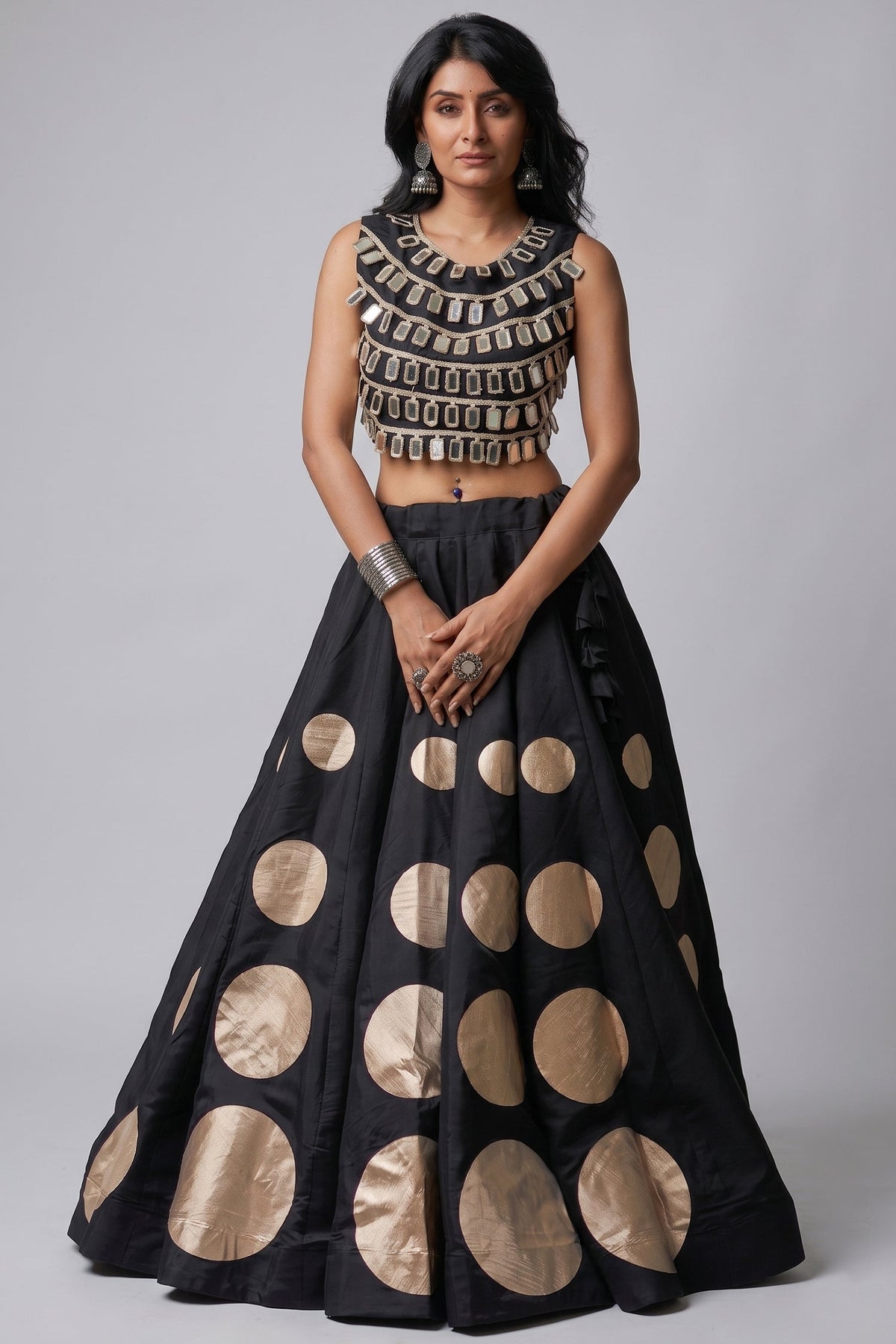 Black Art Silk Mirror Worked Chaniya Choli
