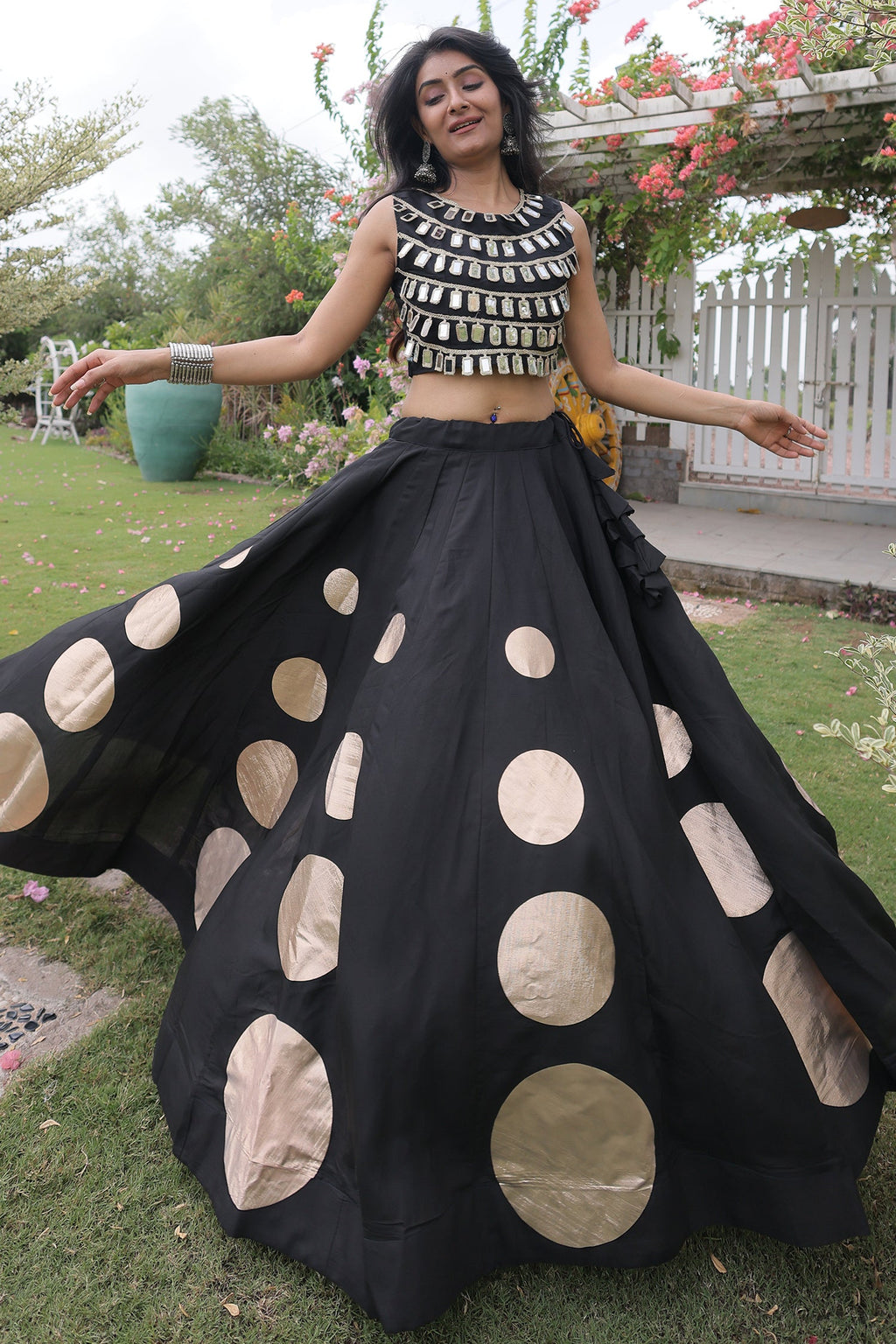 Black Art Silk Mirror Worked Chaniya Choli