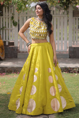 Parrot Green Art Silk Mirror Worked Chaniya Choli