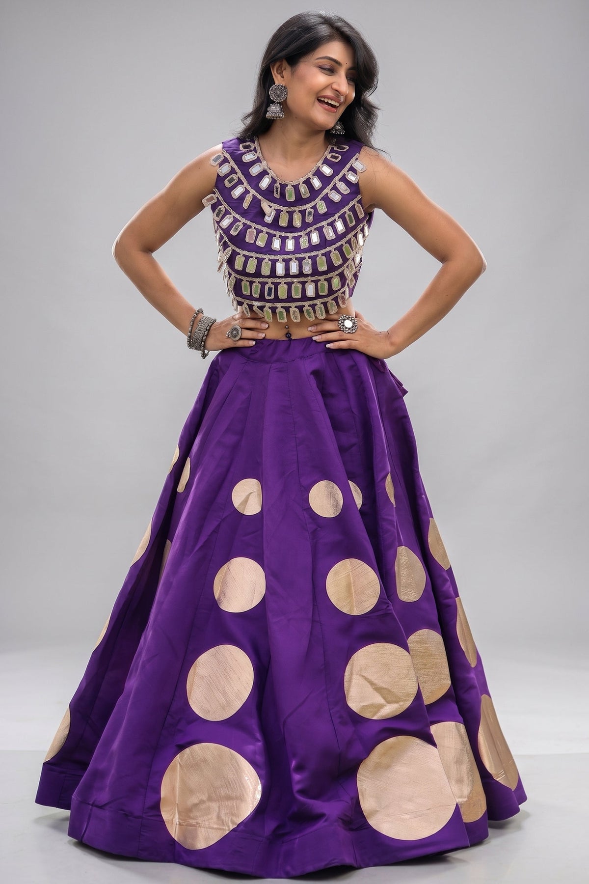 Purple Art Silk Mirror Worked Chaniya Choli