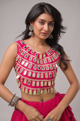 Rani Pink Art Silk Mirror Worked Chaniya Choli