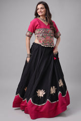 Black and Pink Art Silk Mirror Kachchi Worked Chaniya Choli